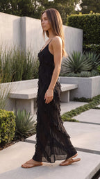 Women’s V Neck Spaghetti Strap Ruffle Tiered Maxi Dress