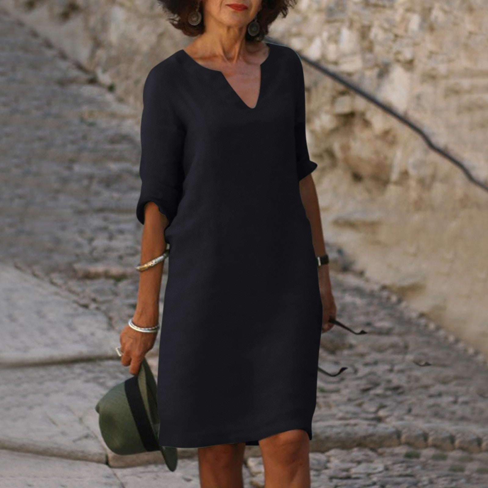 Women's Midi Dress | V Neck Short Sleeve Flowy Summer Beach Dress 2