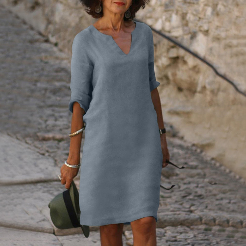 Women's Midi Dress | V Neck Short Sleeve Flowy Summer Beach Dress 3