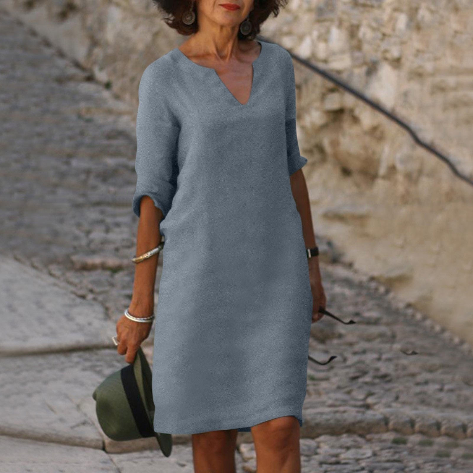 Women's Midi Dress | V Neck Short Sleeve Flowy Summer Beach Dress 3