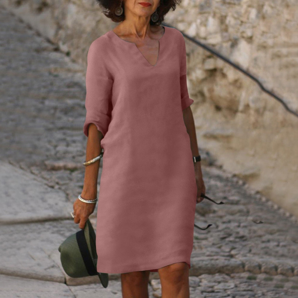 Women's Midi Dress | V Neck Short Sleeve Flowy Summer Beach Dress 6