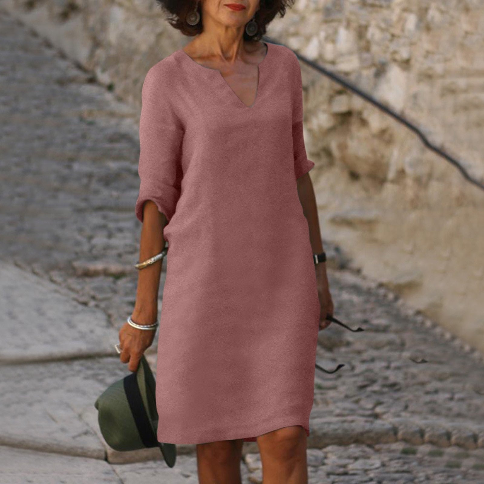 Women's Midi Dress | V Neck Short Sleeve Flowy Summer Beach Dress 6
