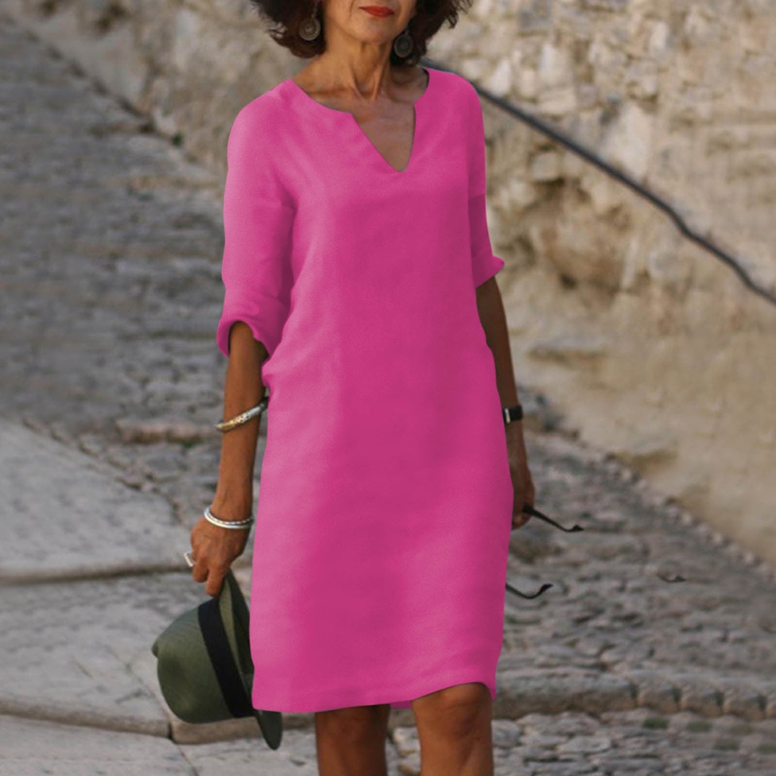 Women's Midi Dress | V Neck Short Sleeve Flowy Summer Beach Dress 7