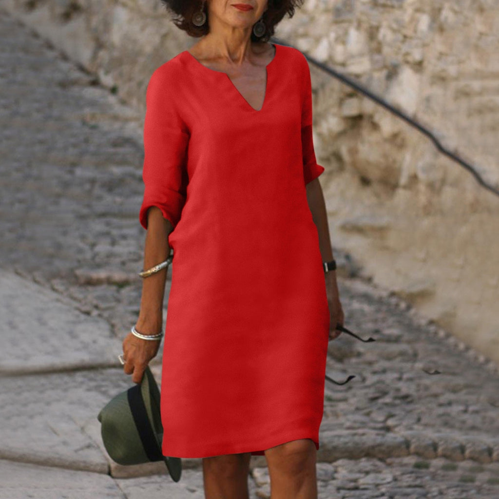 Women's Midi Dress | V Neck Short Sleeve Flowy Summer Beach Dress 8