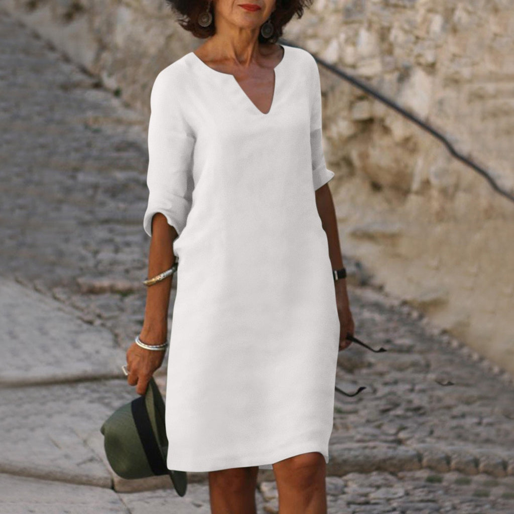 Women's Midi Dress | V Neck Short Sleeve Flowy Summer Beach Dress 9
