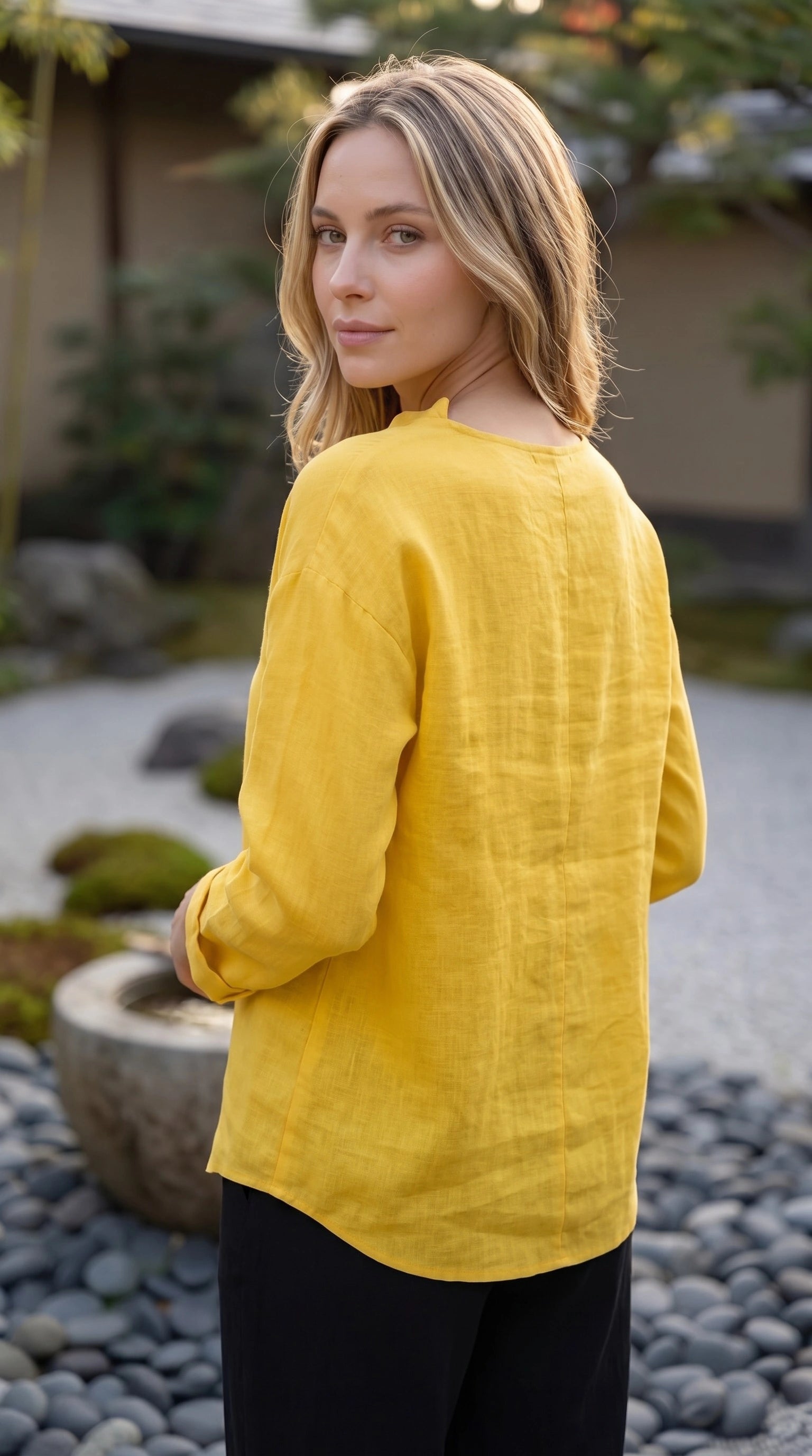 Women's V Neck Long Sleeve Ruffle Trim Button-Up Shirt