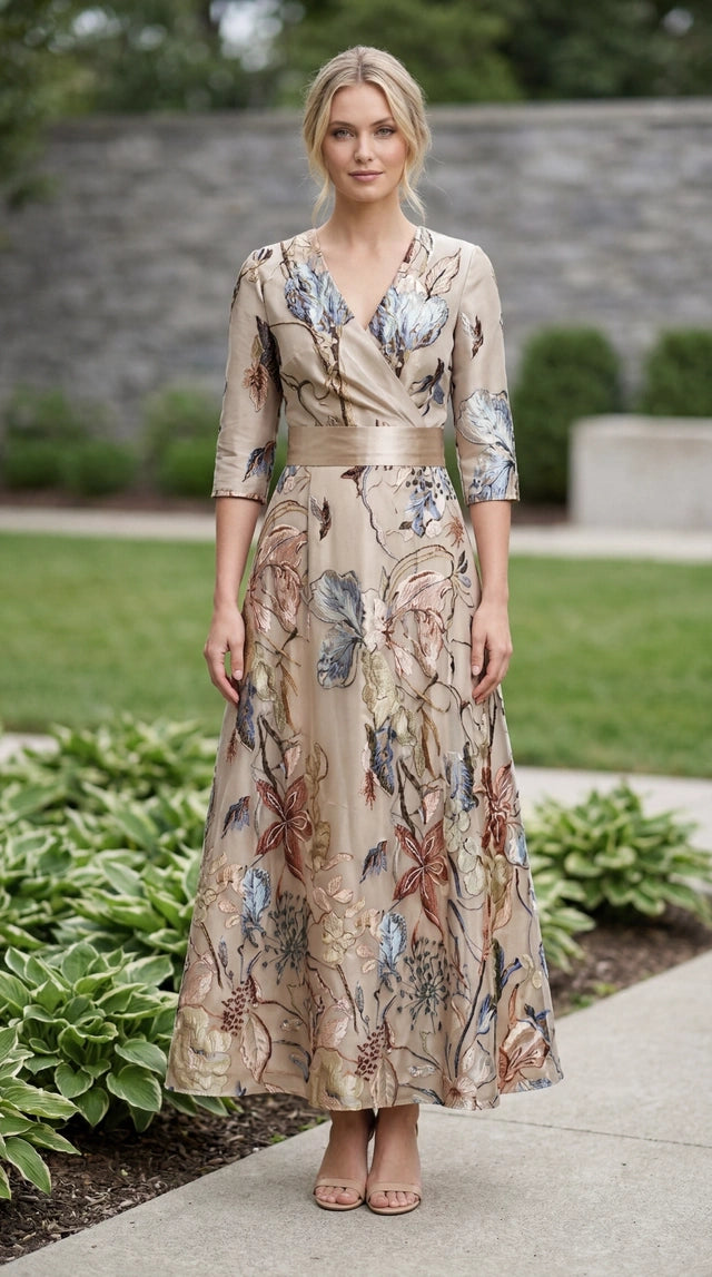 Women's V Neck Wrap Front Floral Maxi Dress