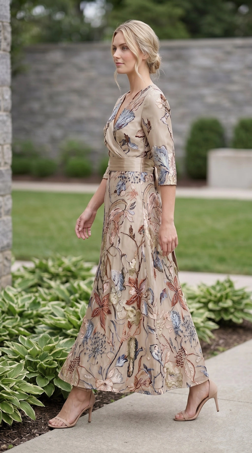 Women's V Neck Wrap Front Floral Maxi Dress