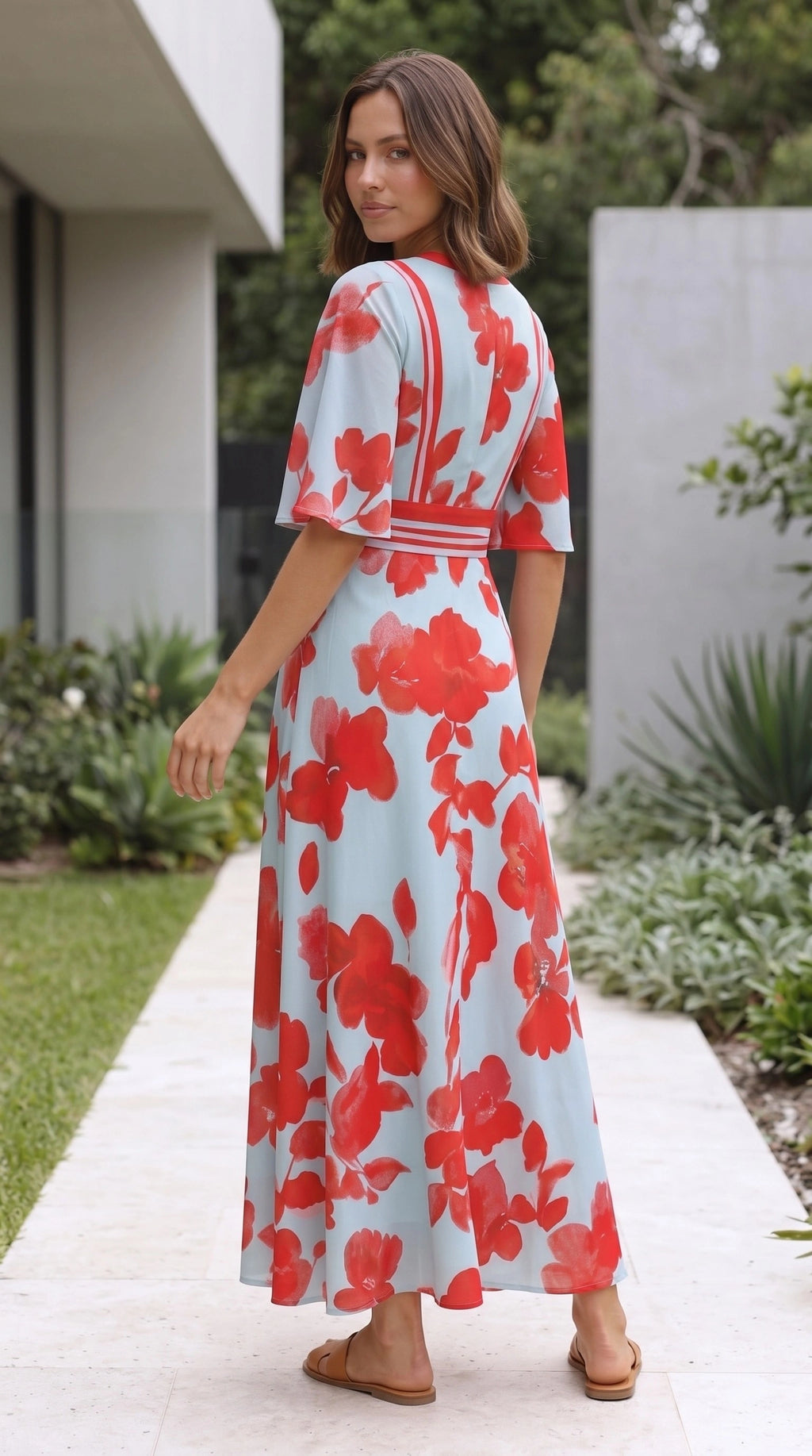 Women's V Neck Wrap Front Floral Maxi Dress