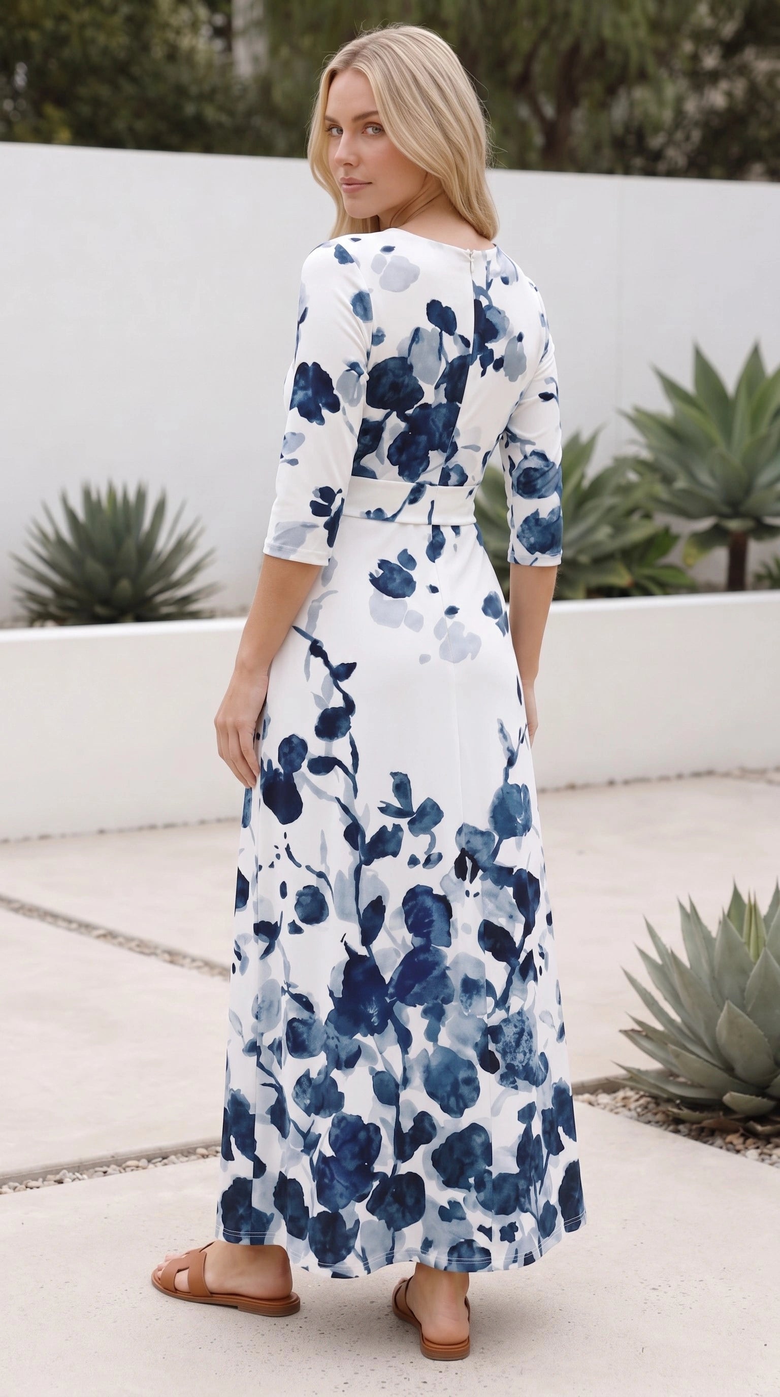 Women's V Neck Wrap Front Floral Maxi Dress