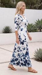 Women's V Neck Wrap Front Floral Maxi Dress