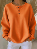 Women's Waffle Knit Henley Sweatshirt orange