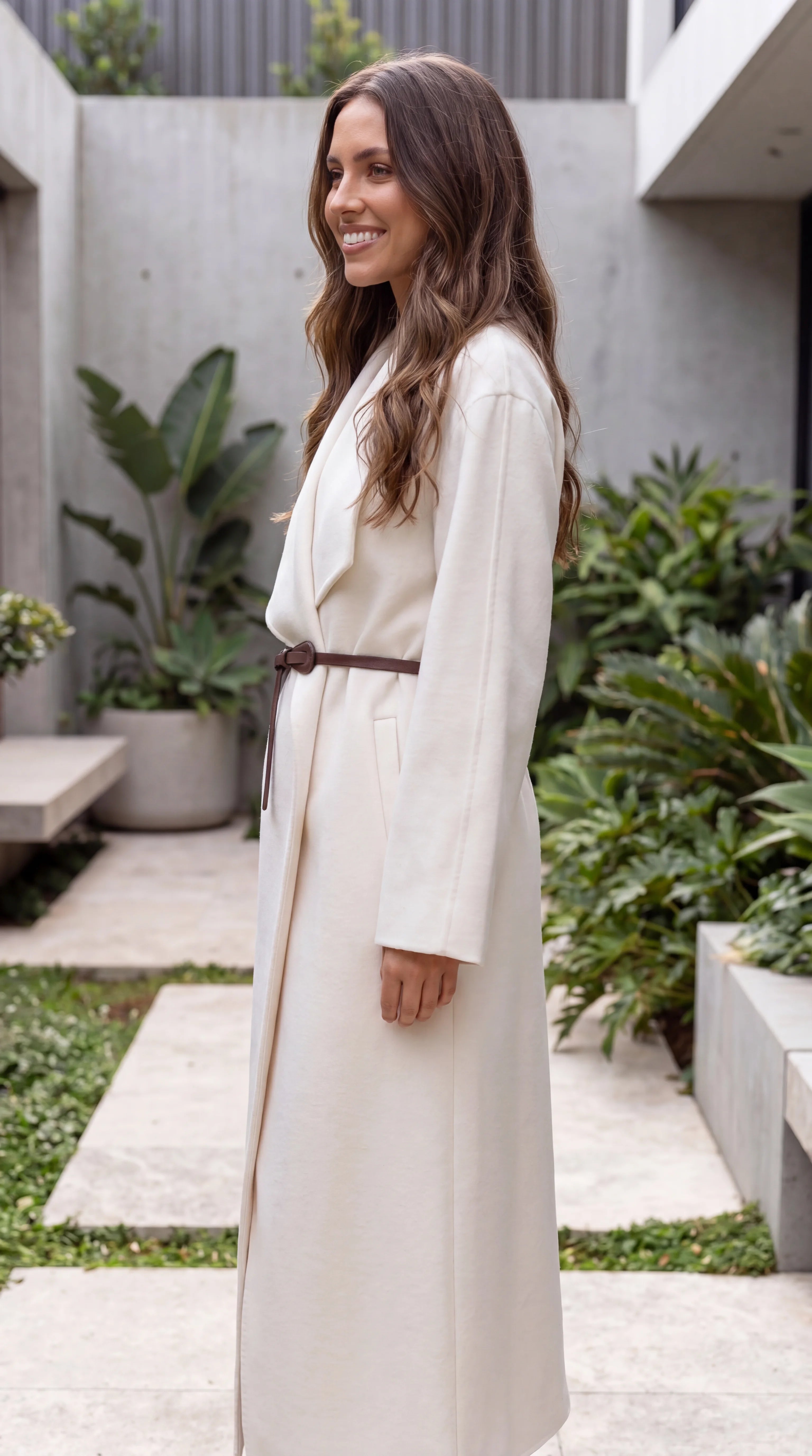Women's Belted Waterfall Longline Wrap Coat
