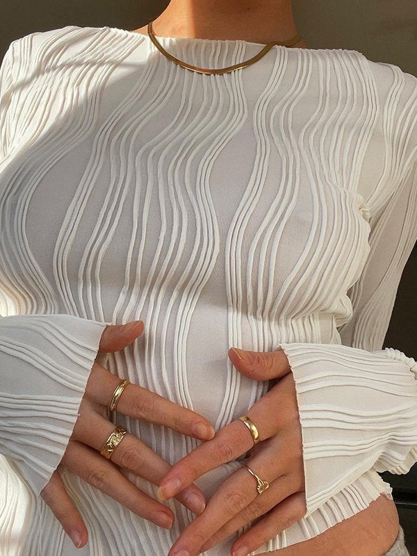 Women's White Textured Long Sleeve Top 4