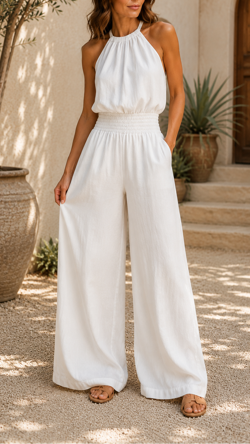 Women's Wide Leg Halter Neck Sleeveless Jumpsuit