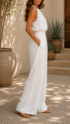 Women's Wide Leg Halter Neck Sleeveless Jumpsuit