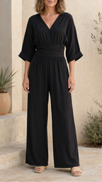 Women's V Neck Wide Leg Wrap Jumpsuit | Relaxed Fit