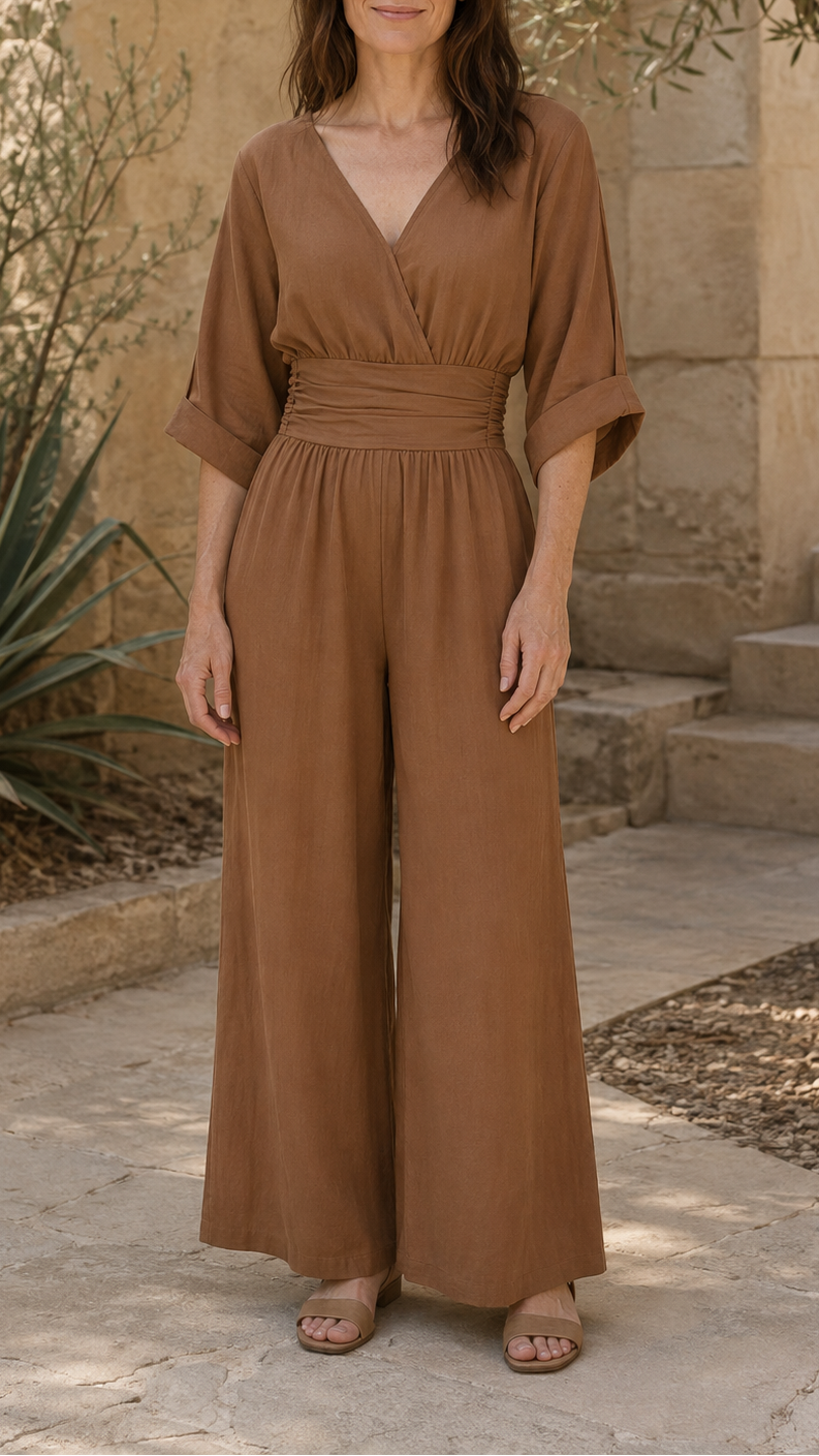Women's V Neck Wide Leg Wrap Jumpsuit | Relaxed Fit