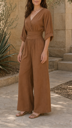 Women's V Neck Wide Leg Wrap Jumpsuit | Relaxed Fit