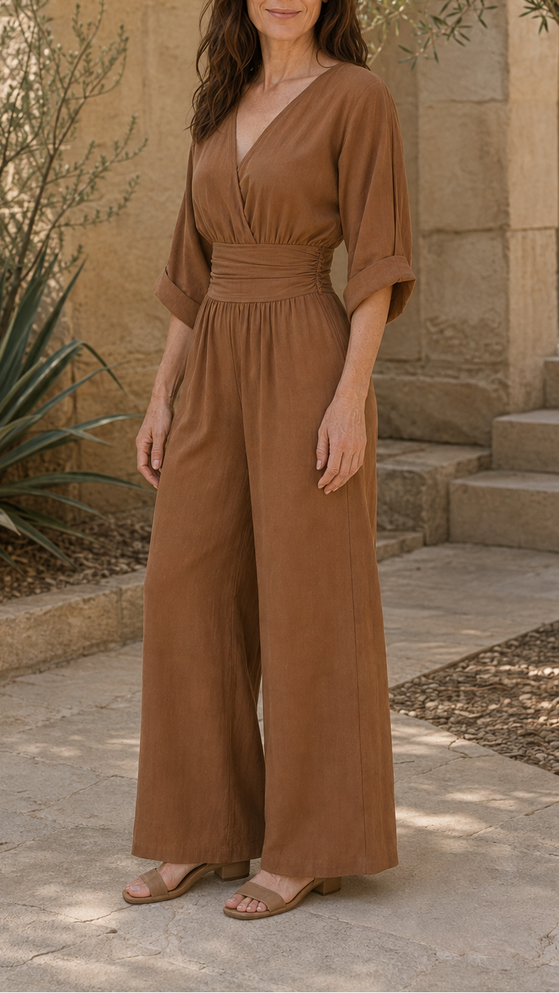 Women's V Neck Wide Leg Wrap Jumpsuit | Relaxed Fit