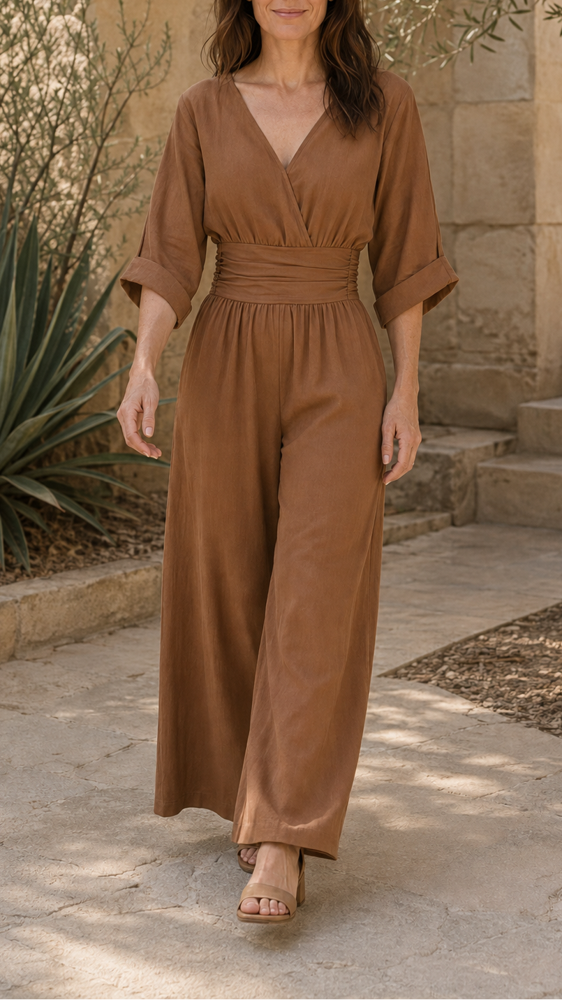 Women's V Neck Wide Leg Wrap Jumpsuit | Relaxed Fit