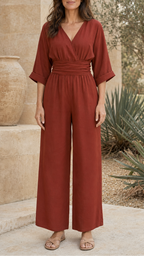 Women's V Neck Wide Leg Wrap Jumpsuit | Relaxed Fit