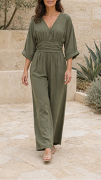 Women's V Neck Wide Leg Wrap Jumpsuit | Relaxed Fit