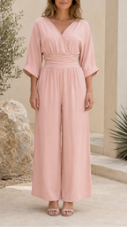 Women's V Neck Wide Leg Wrap Jumpsuit | Relaxed Fit