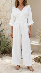 Women's V Neck Wide Leg Wrap Jumpsuit | Relaxed Fit