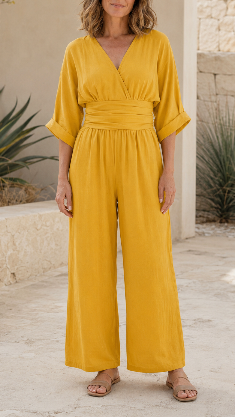 Women's V Neck Wide Leg Wrap Jumpsuit | Relaxed Fit