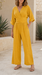 Women's V Neck Wide Leg Wrap Jumpsuit | Relaxed Fit