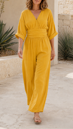 Women's V Neck Wide Leg Wrap Jumpsuit | Relaxed Fit