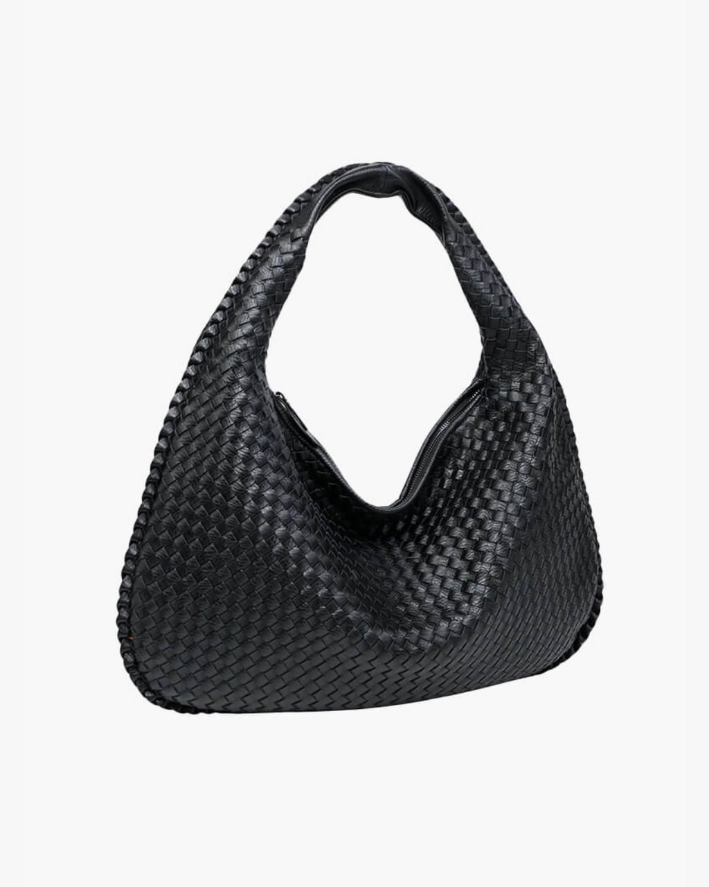 Women's Woven Faux Leather Hobo Shoulder Bag black