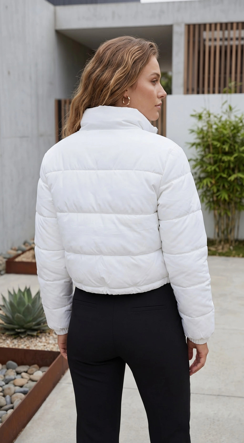 Women's Zip Up Cropped Stand Collar Puffer Jacket
