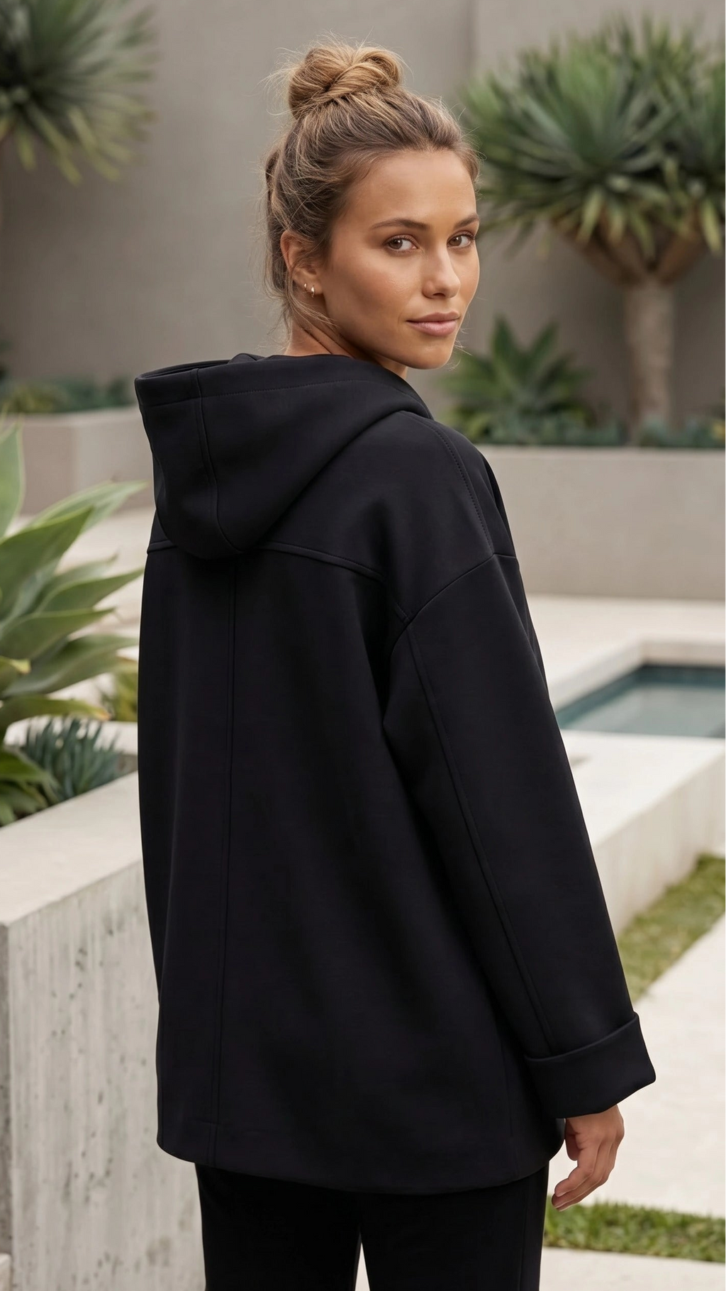 Women's Zip Up Hooded Oversized Knit Jacket