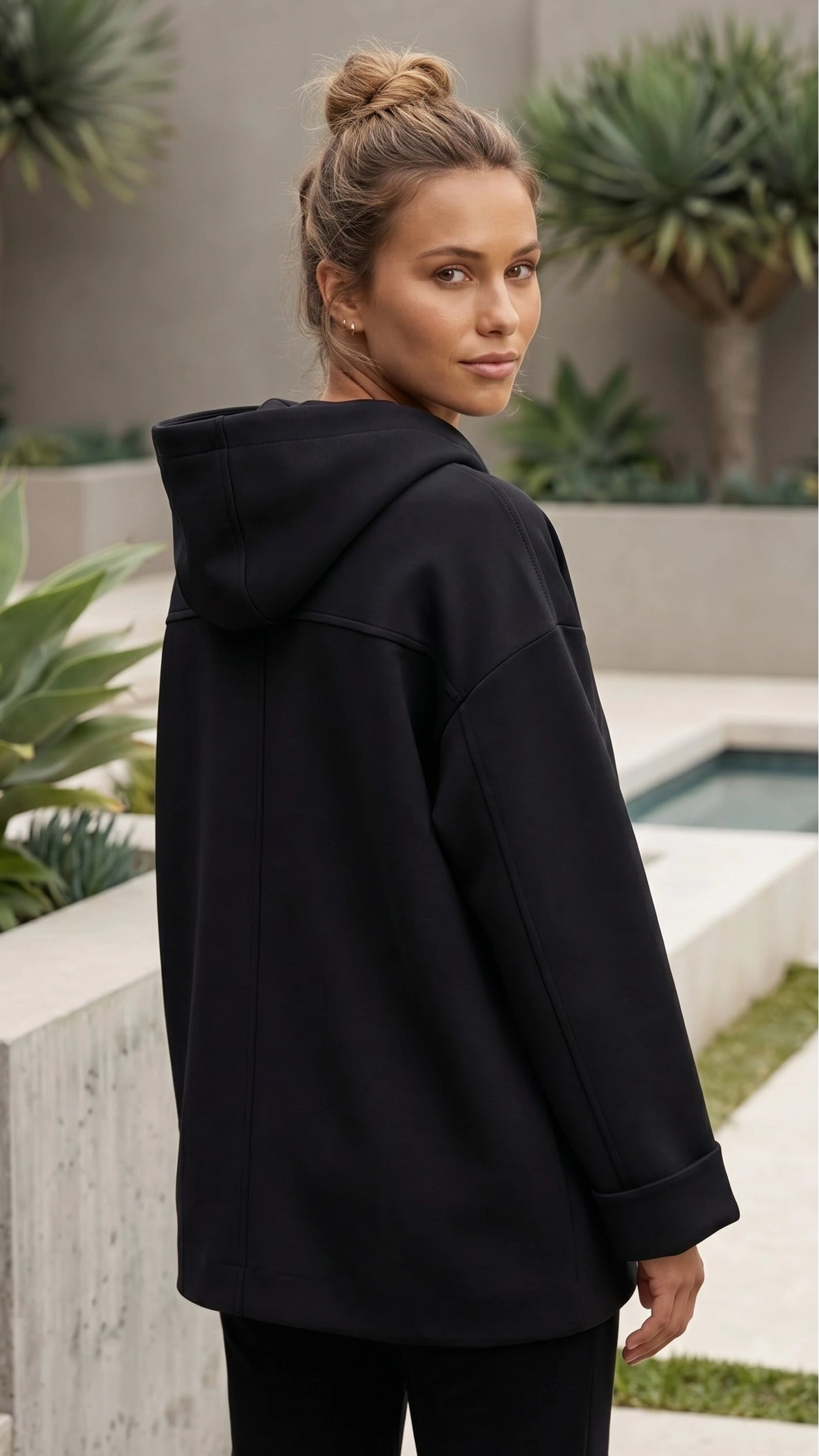 Women's Zip Up Hooded Oversized Knit Jacket