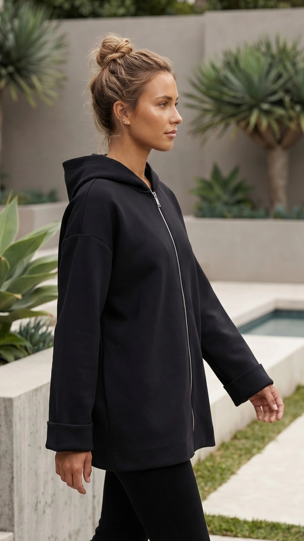 Women's Zip Up Hooded Oversized Knit Jacket