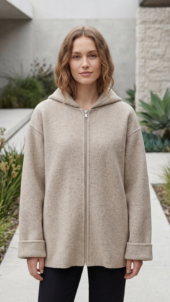 Women's Zip Up Hooded Oversized Knit Jacket