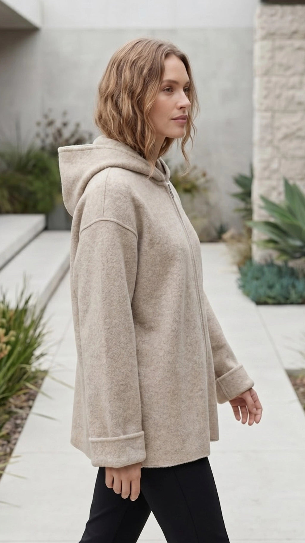 Women's Zip Up Hooded Oversized Knit Jacket
