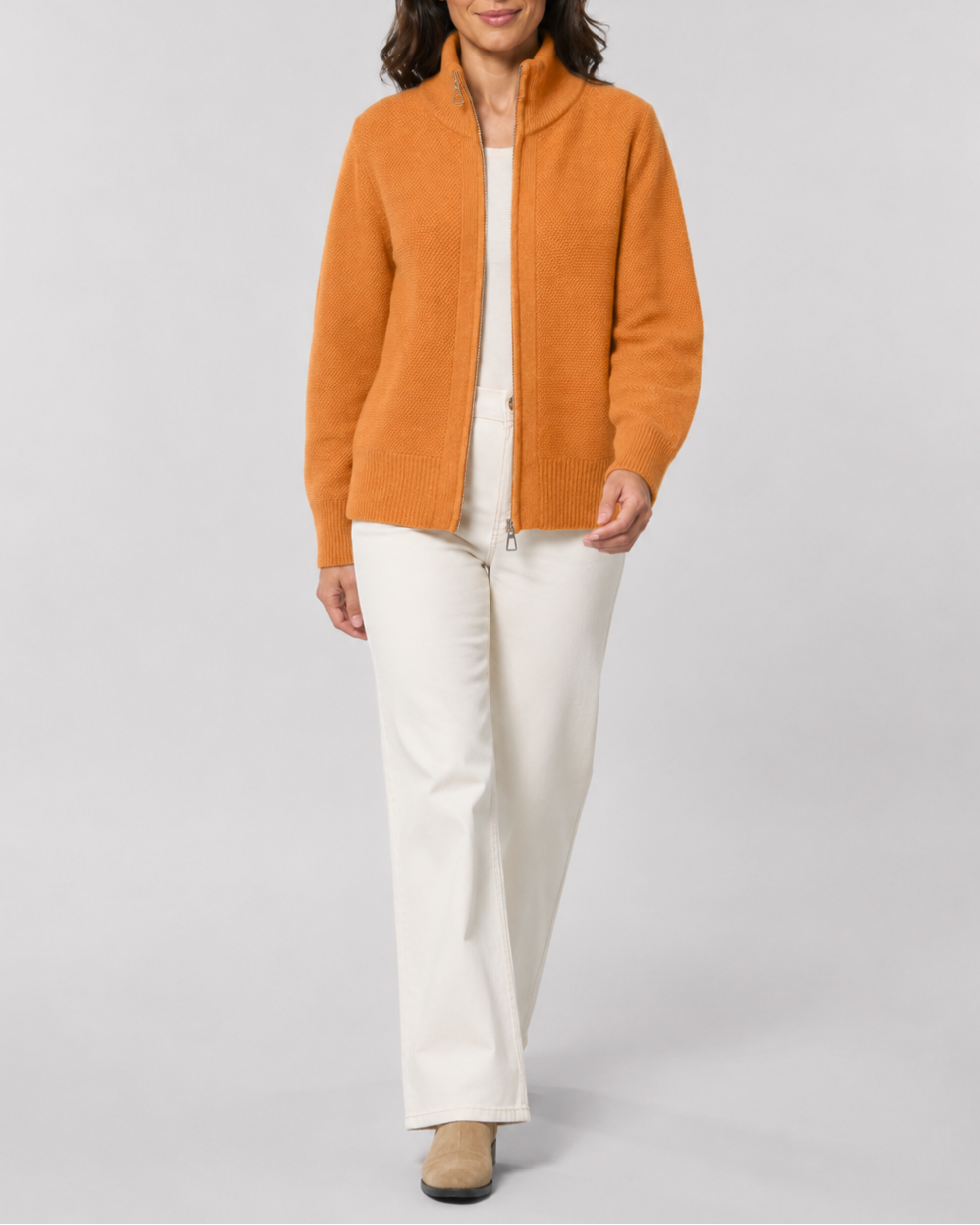Women's Zip Up Knit Cardigan with Stand Collar
