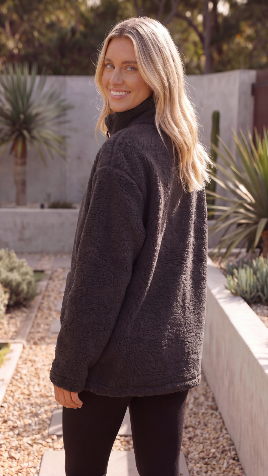 Womens Fleece Teddy Sherpa Zip Up Oversized Jacket with Pockets