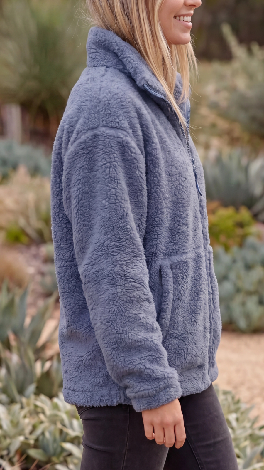Womens Fleece Teddy Sherpa Zip Up Oversized Jacket with Pockets