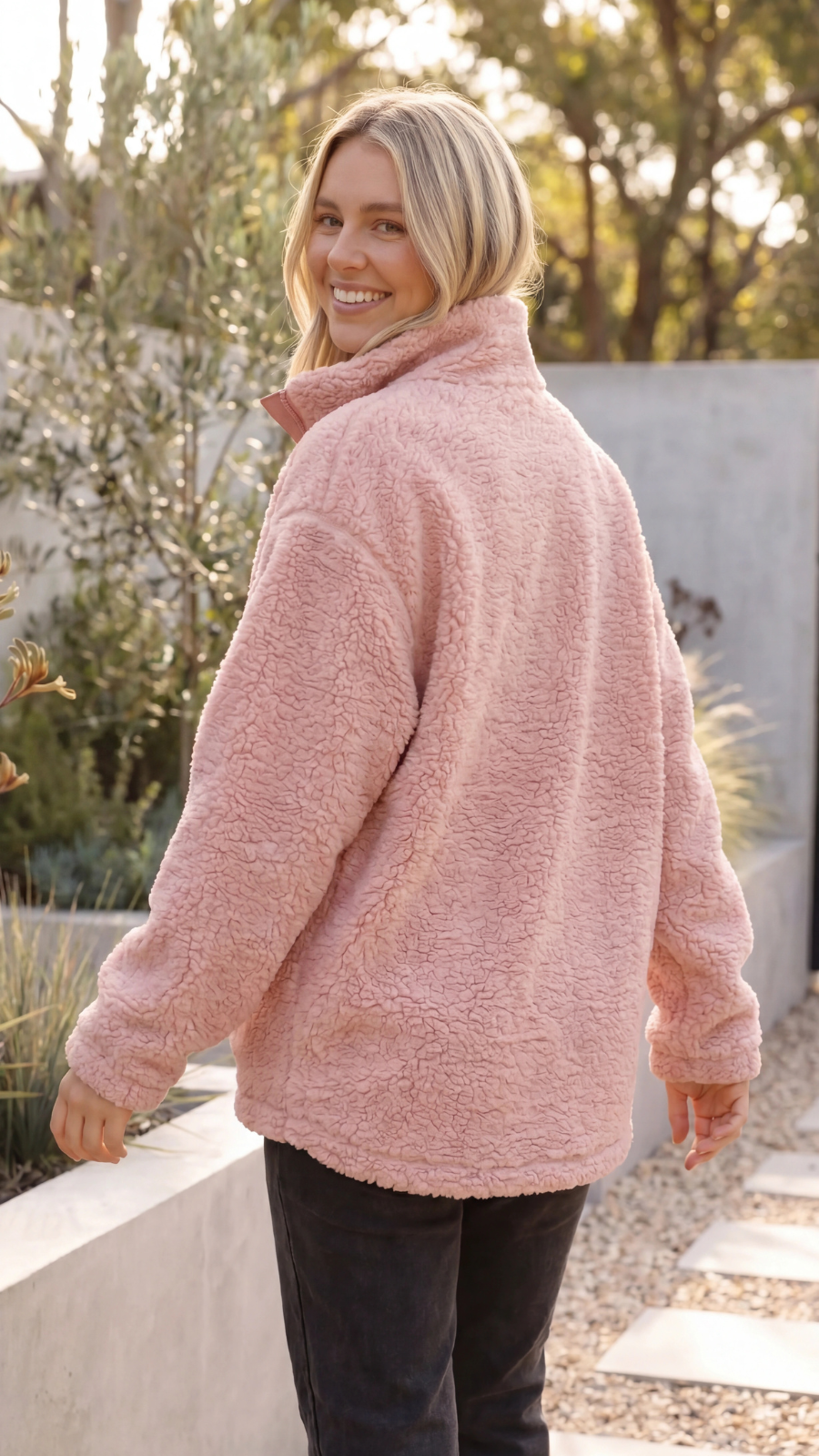 Womens Fleece Teddy Sherpa Zip Up Oversized Jacket with Pockets
