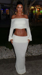 Women's Boucle Two Piece Set | Bardot Crop Top Maxi Skirt Co-ord
