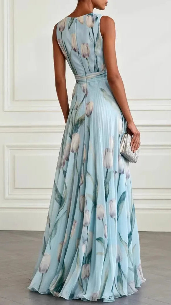 Women's Chiffon Maxi Dress | Floral Deep V Neck Wedding Guest Dress