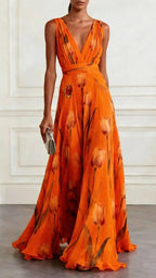 Women's Chiffon Maxi Dress | Floral Deep V Neck Wedding Guest Dress