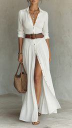 Women's Collared Maxi Dress | Long Sleeve Pleated Button Down Dress