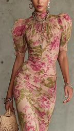 Women's Floral Maxi Dress | Puff Sleeve Ruffle Chiffon Dress