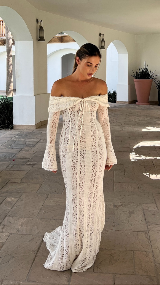 Women's Lace Maxi Dress | Off Shoulder Wedding Guest Party Dress
