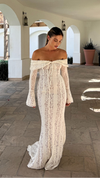 Women's Lace Maxi Dress | Off Shoulder Wedding Guest Party Dress